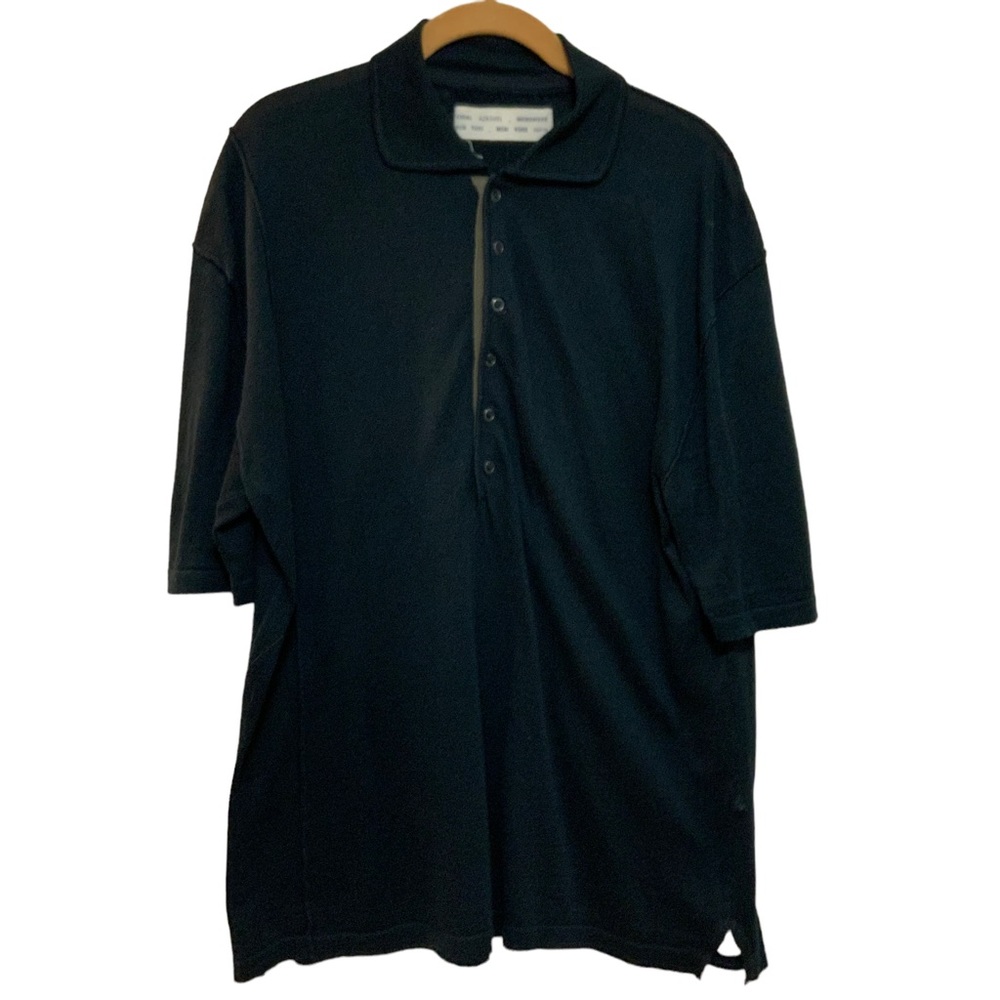 Yigal Azrouel Navy Linen Cotton Blend Navy Polo Snap Buttons sz L - Picture 2 of 8